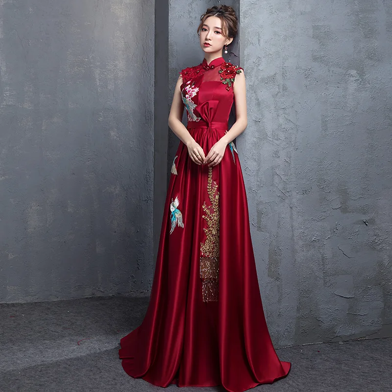 Женское вечернее платье, летнее, винтажное, воротник-стойка, Qipao, Цветочный, элегантное, китайское, свадебное, Cheongsam Vestidos