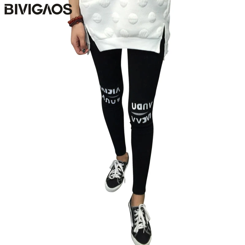 

2018 Spring Women's Clothing New Korean Casual Cotton Leggings Knee Letters Opening Leggings Pants Women Trousers Women