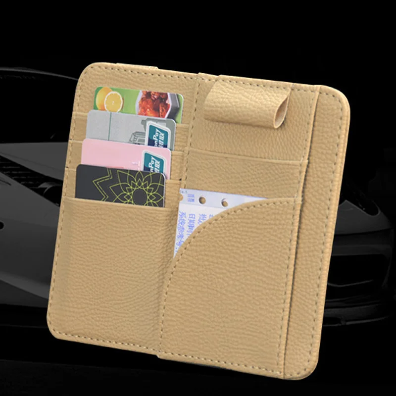 

Hot 1 Pcs Car Cards Storage Bag Holder Case PU Leather Sun Visor Pen Clip Organizer JLD