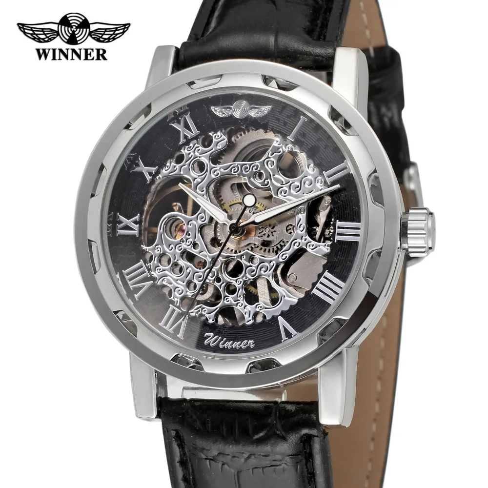 

Winner Mens mechanical black fashion luxury watches masculino with watch box high quality free ship montre mecanique