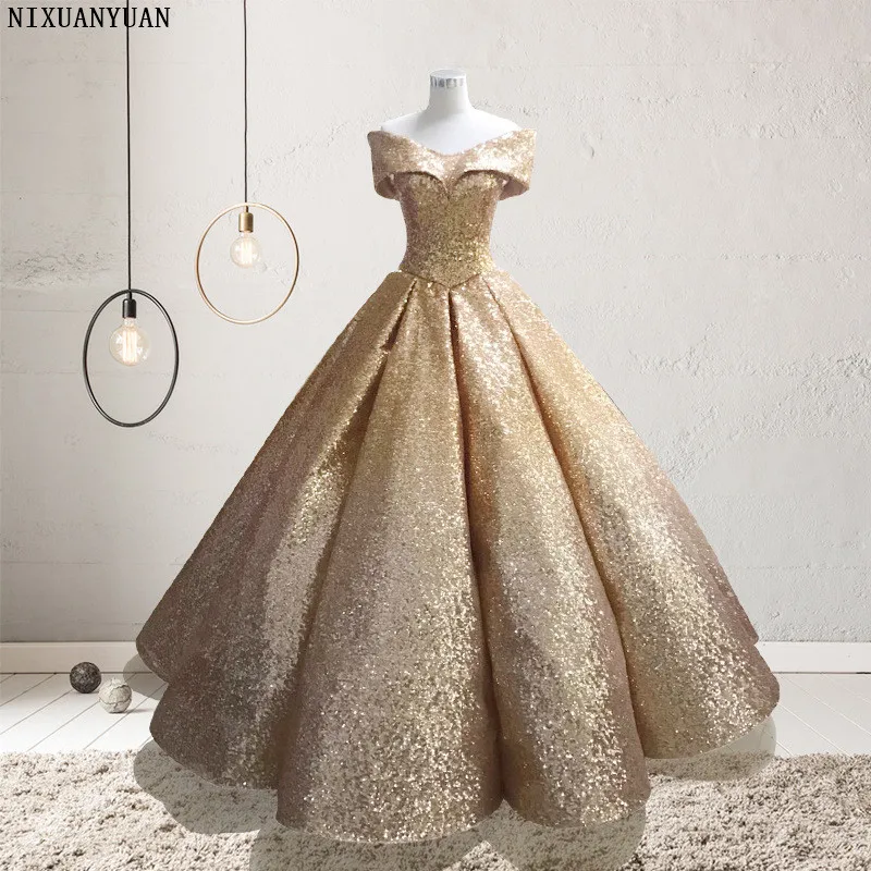 Vestido De Noiva New Gold and Silver Gradual Color Wedding Dresses Court Dreaming Bling Sequined Gown Novia | Свадьбы и торжества