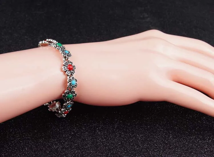 Резной Цветок Винтаж турецкие ювелирные изделия Femme Браслеты Тибетские