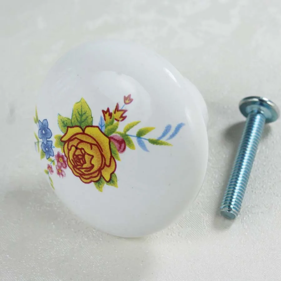 

38mm fashion rustico pastorale ceramic modern furniture knobs yellow flower porcelain drawer cabinet dresser knobs pulls handle