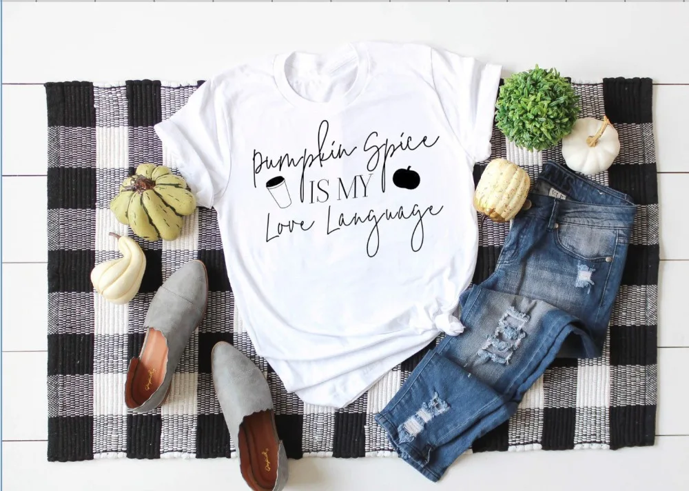 Pumpkin spice is my love language t-shirt pastel aesthetic tumblr graphic women slogan fashion tee grunge party tshirt | Женская одежда