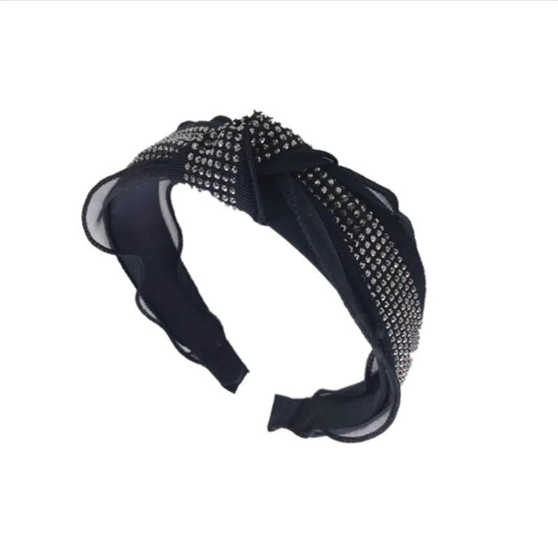 

High-end hair accessories women hot drilling super flash net yarn knotted wide-brimmed headband headband girl hair band Headwear