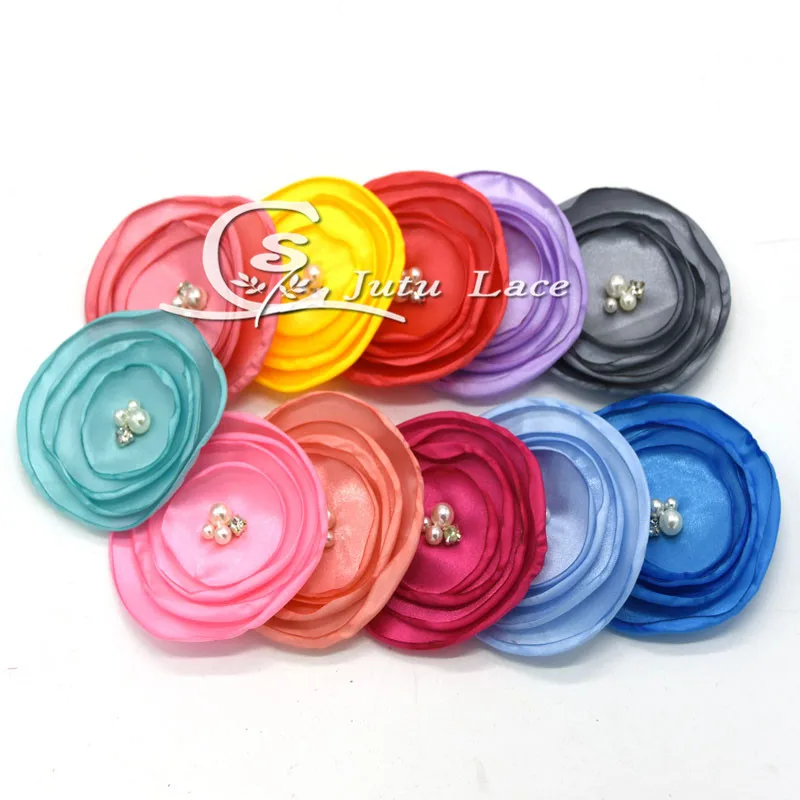 30 шт./лот 3 ''Сатиновые цветы сгоревшие Сатиновые для потертых цветов повязка