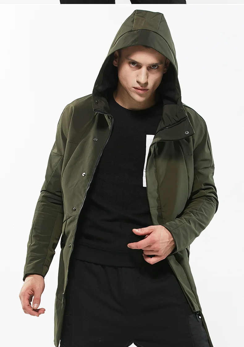 2018 Autumn New European and American Youth Men's Long Trench Coat Amazon Slim Hooded Jacket | Мужская одежда