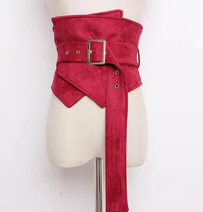 red Женские Подиумные модные пояса из искусственной замши, Женские винтажные корсеты, пояс, ремни, украшение, широкий пояс R1267 - Цвет: red
