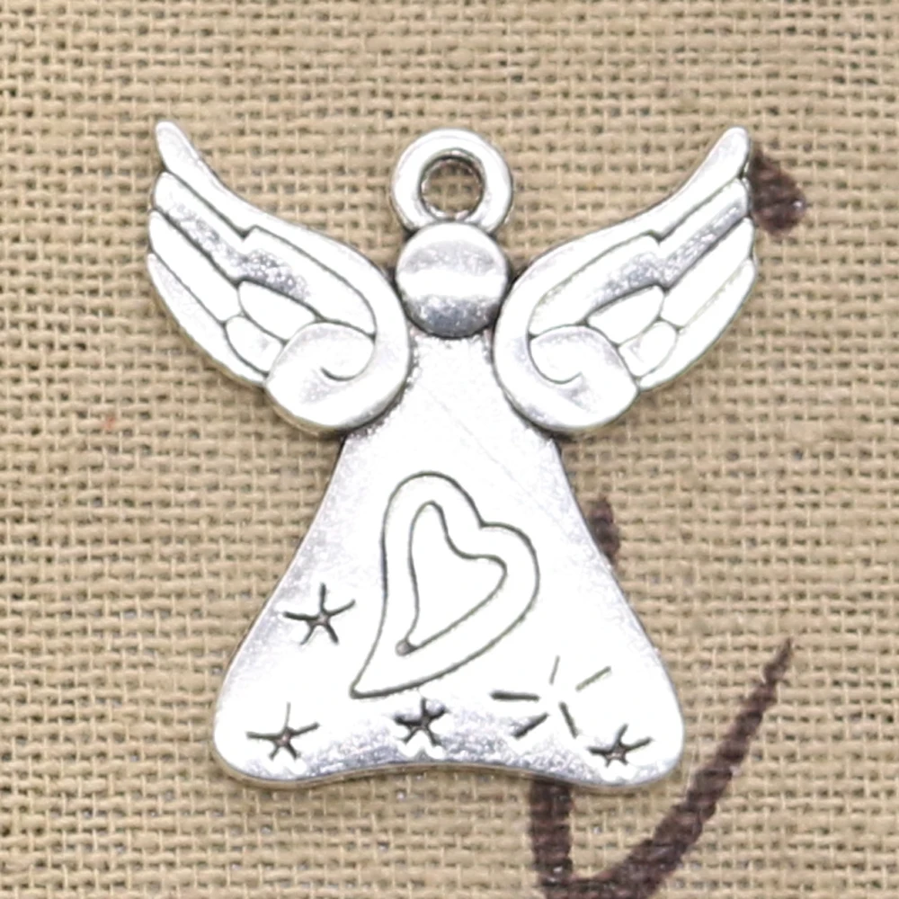 12 шт. Подвески Pray Angel Heart Star 27x24 мм Античные посеребренные Изготовление DIY