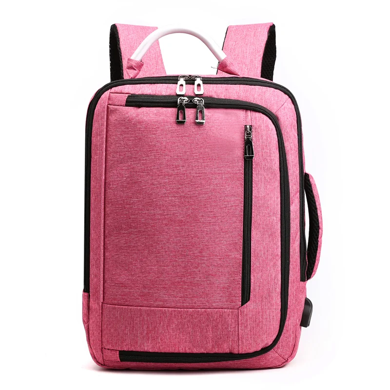 Розовый Men Backpack 15.6-inch Laptop Bag Large Capacity Multi-layer USB Charging Waterproof Business Leisure Travel Youth Backpack - Цвет: Розовый
