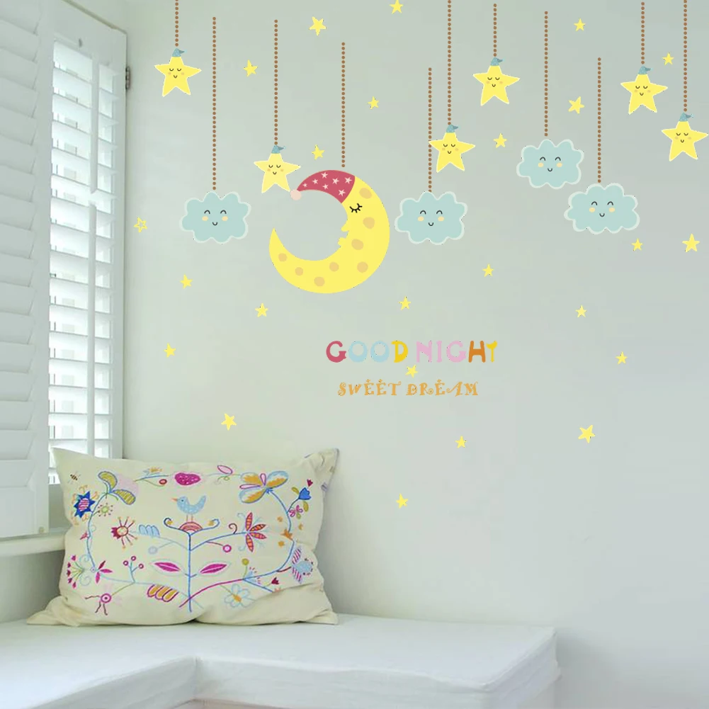Наклейки на стену Луна и звезда с надписью good night to you|Наклейки стену| |