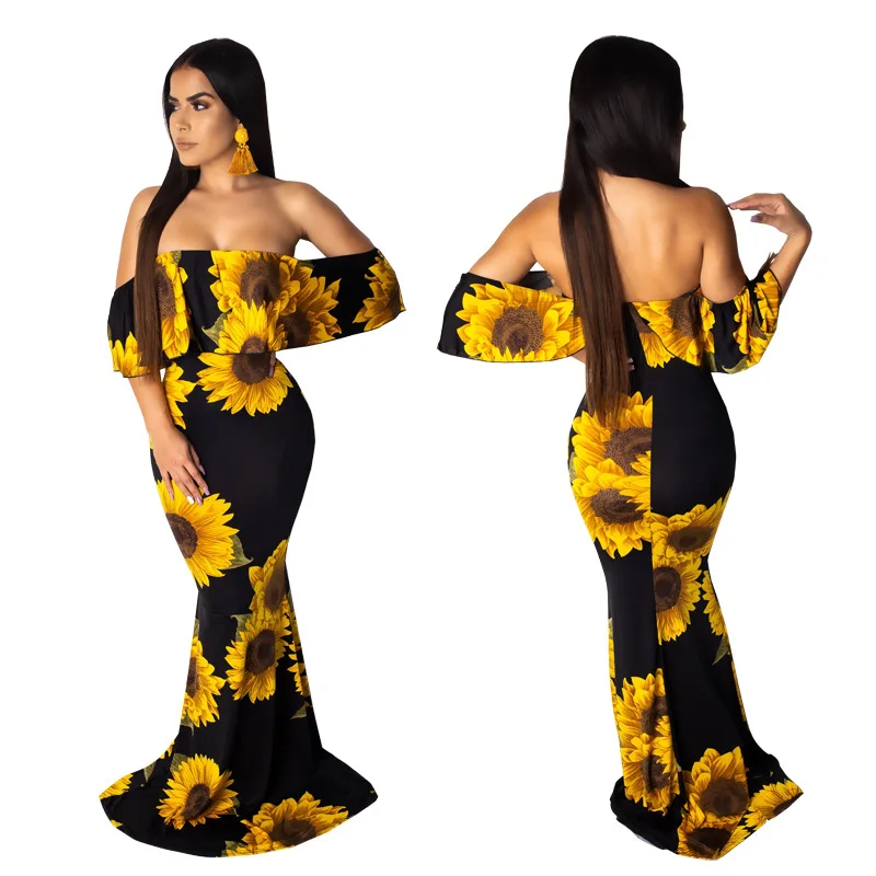 

Women Sexy Print summer maxi dress 2019 Club tube Long dresses woman party night Slash Neck Clothes