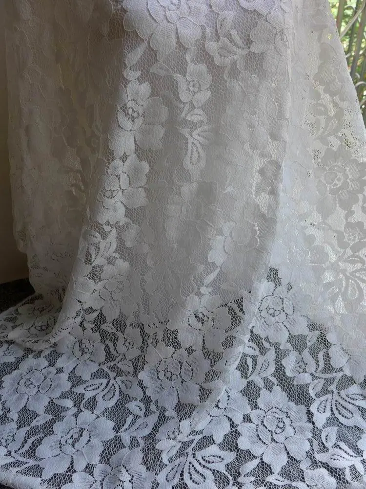 

White Rose Fabric, Stretch Floral Fabric, Romantic Rose Elastic Lace Fabric