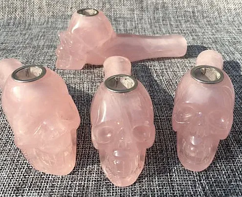 1PCS Natural pink rose Quartz Pipe smoking skull Carb Hole Crystal healing | Дом и сад
