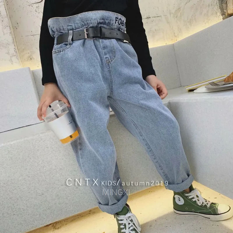 Детская одежда Новинка осени 2019 детские брюки джинсы для девочек повседневные с
