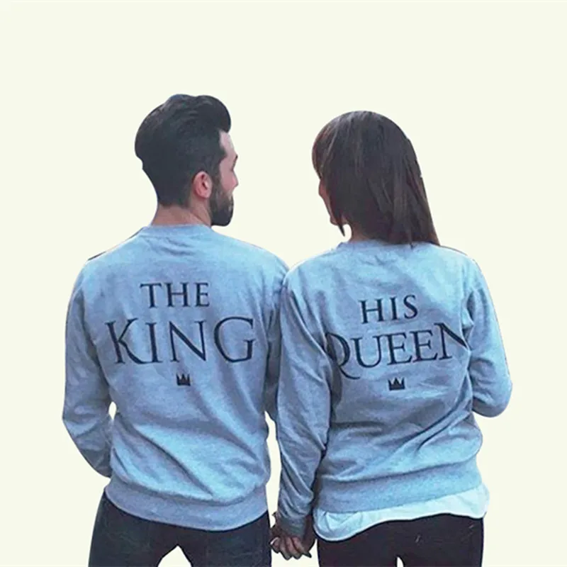 Модные толстовки с буквенным принтом King Queen для женщин хлопковые круглым вырезом