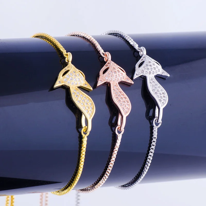 

Lovely Gold Plated Fox Charm Bracelets For Women Micro Pave Zirconia No-fading Charms Hand Chain Girls Christmas Gift Bracelets