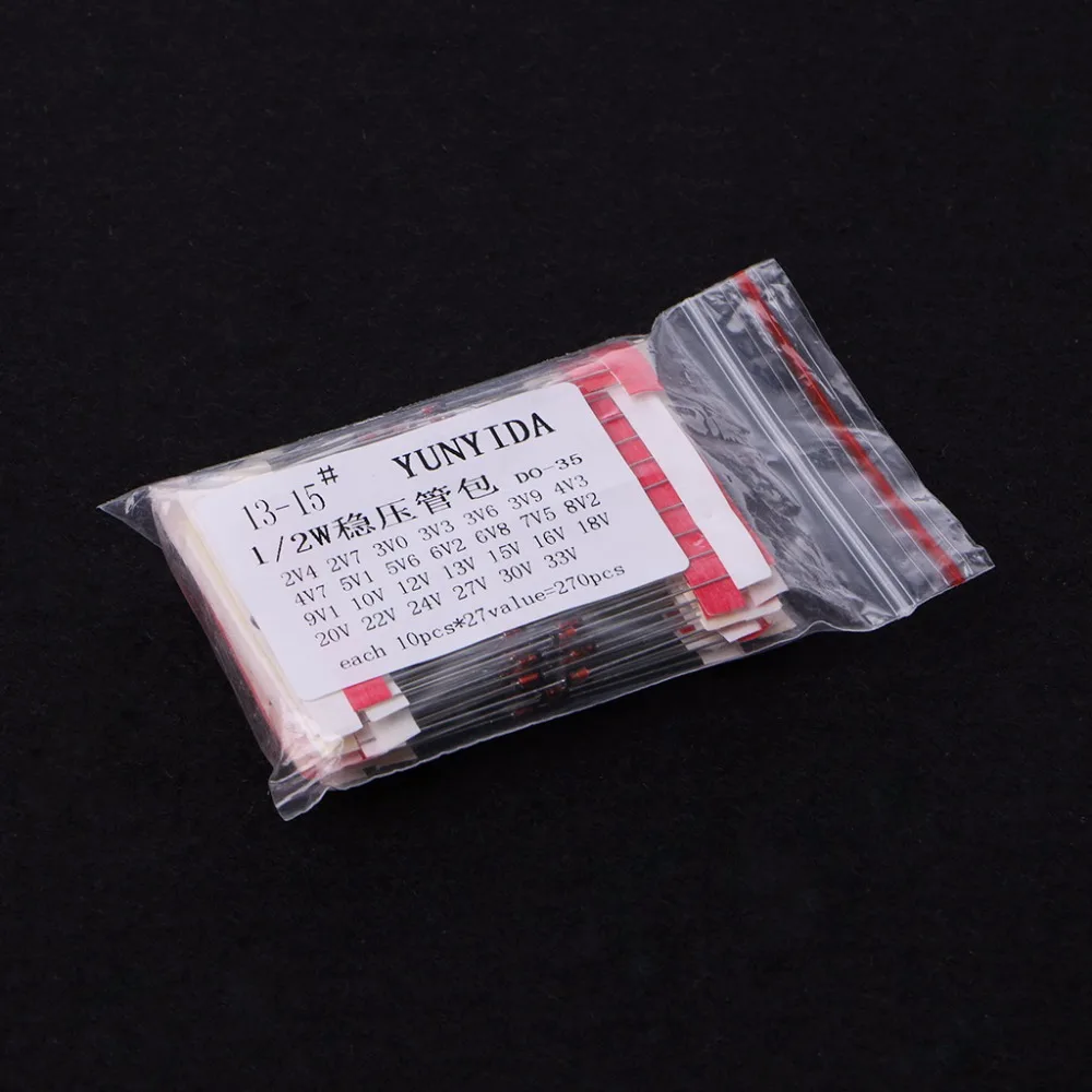 

270 Pcs 2.4V-33V 27 Values 1/2W 0.5W Zener Diode Assorted Kits Active Components Diodes Whosale&Dropship