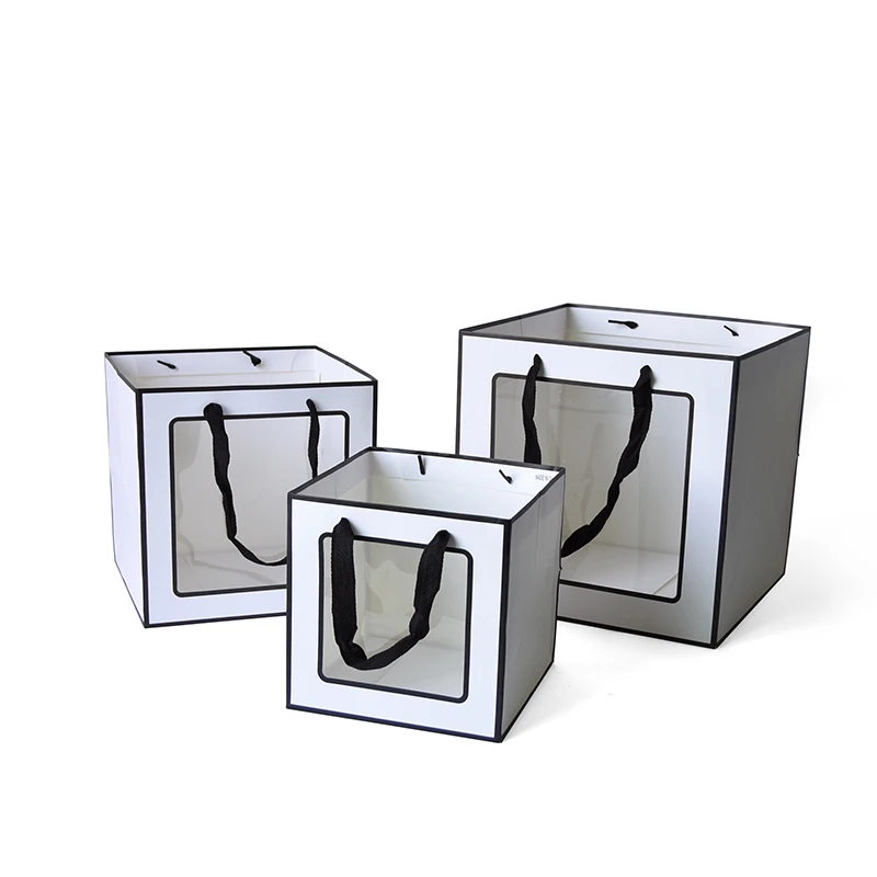 Сумка с квадратным окошком упаковка для цветов подарочная букета сумка из