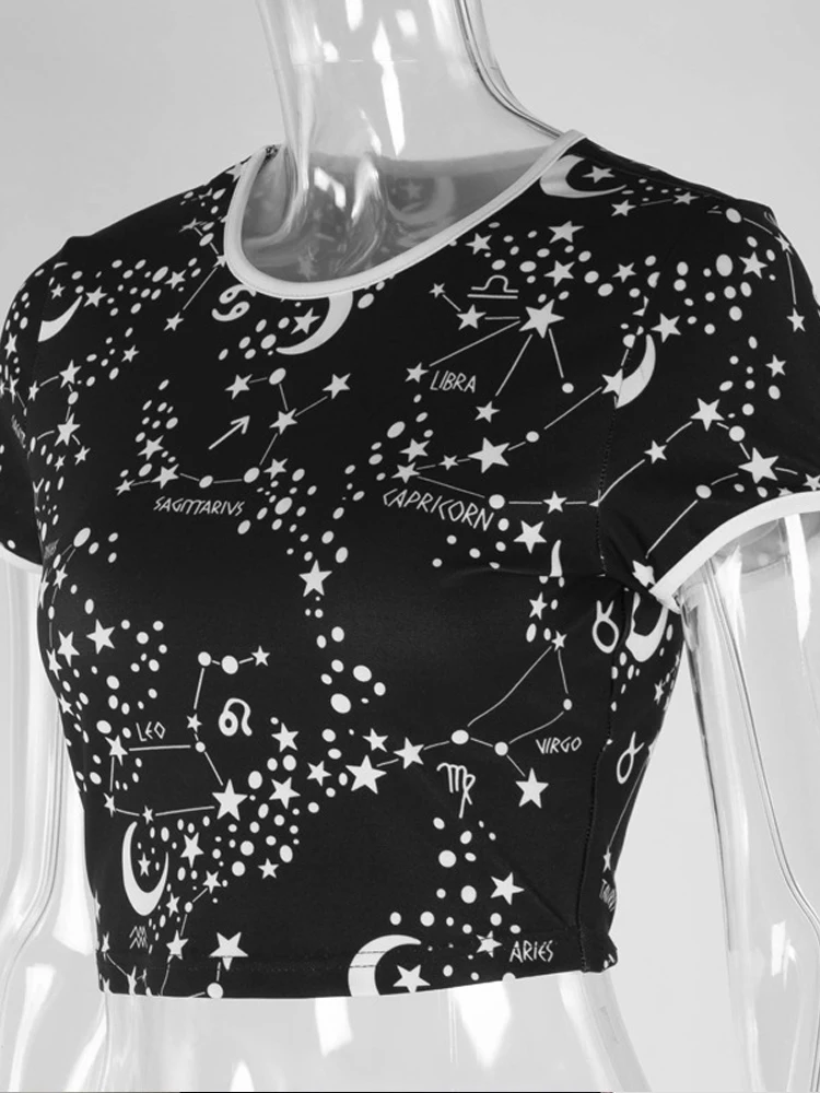 Футболка женская летняя с коротким рукавом и космическим принтом Moon Star милый топ