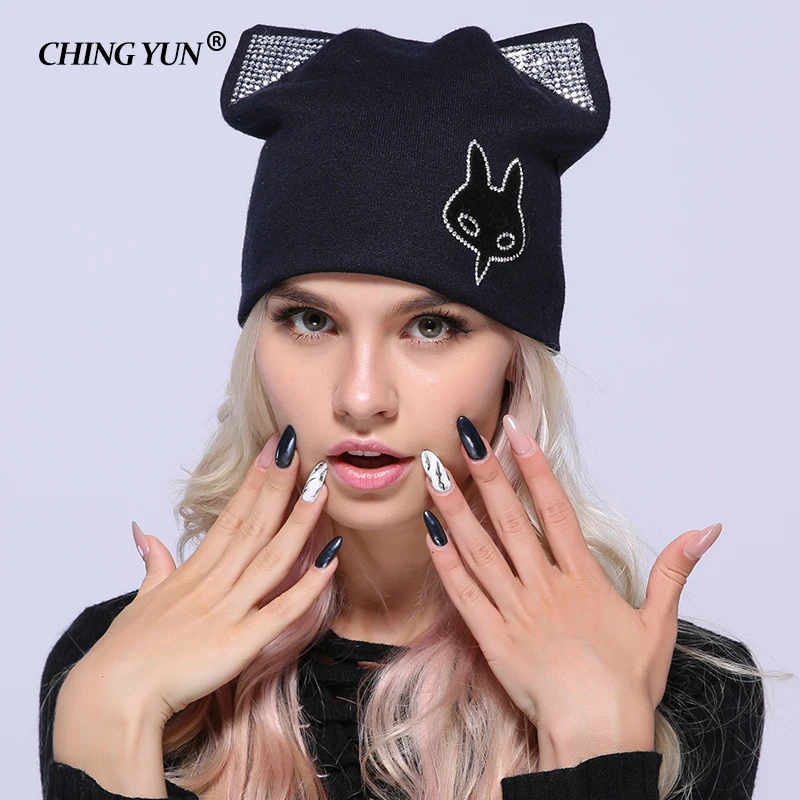 Зимние вязаные шапки Skullies теплые для женщин кашемировая вязаная шапка Женская