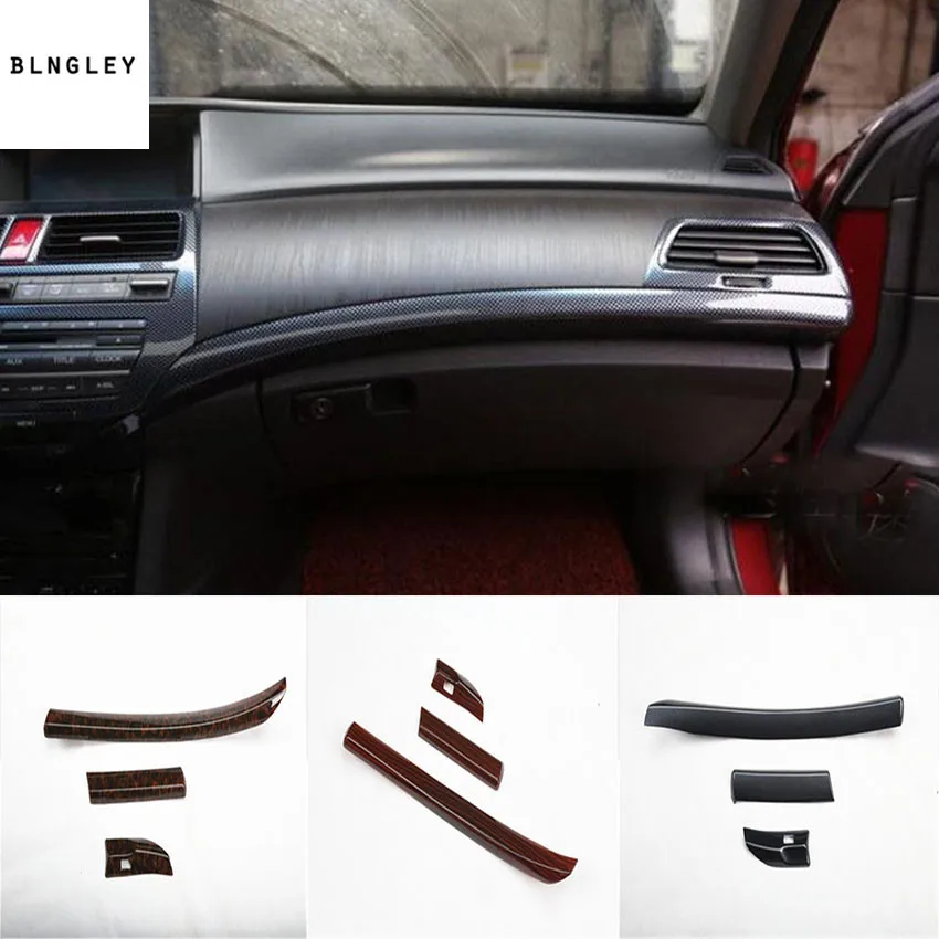 3pcs/lot ABS carbon fiber grain or wooden grain Passenger side dashboard  decoration cover for 2008-2012 HONDA Accord MK8