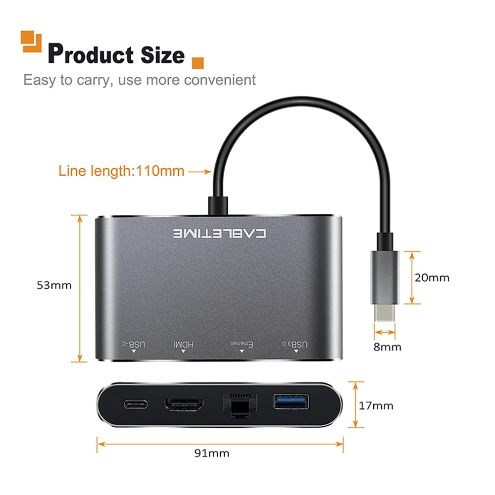 Кабель 4 в 1 USB C к HDMI 3 0 концентратор адаптер Lan RJ45 сетевой Тип Ethernet с 4K порт для HDTV