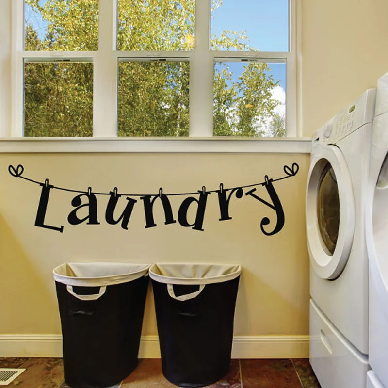 

Creative Laundry Room Decor Wall Stickers Bathroom Background Home Decoration Mural Art Decals Letters Pattern Wallpaper