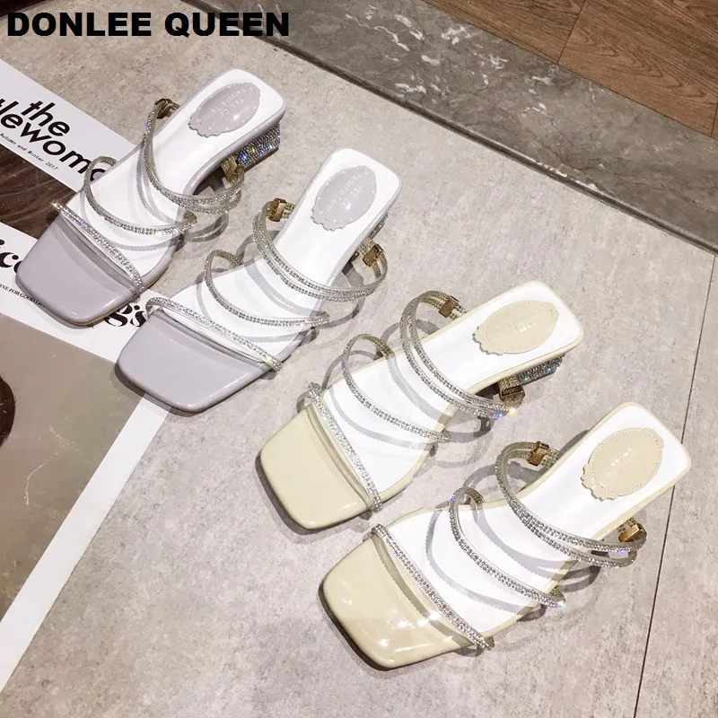 2019 г. новые летние брендовые сандалии вечерние туфли со стразами на квадратном