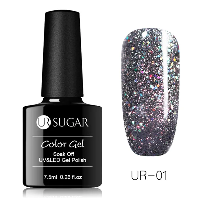 color 1 Ur Sugar 7,5 мл Черный Кристальный гель голографический лак блестки замочить от УФ Гель-лак для ногтей блестящие, для дизайна ногтей декор дизайн - Цвет: color 1