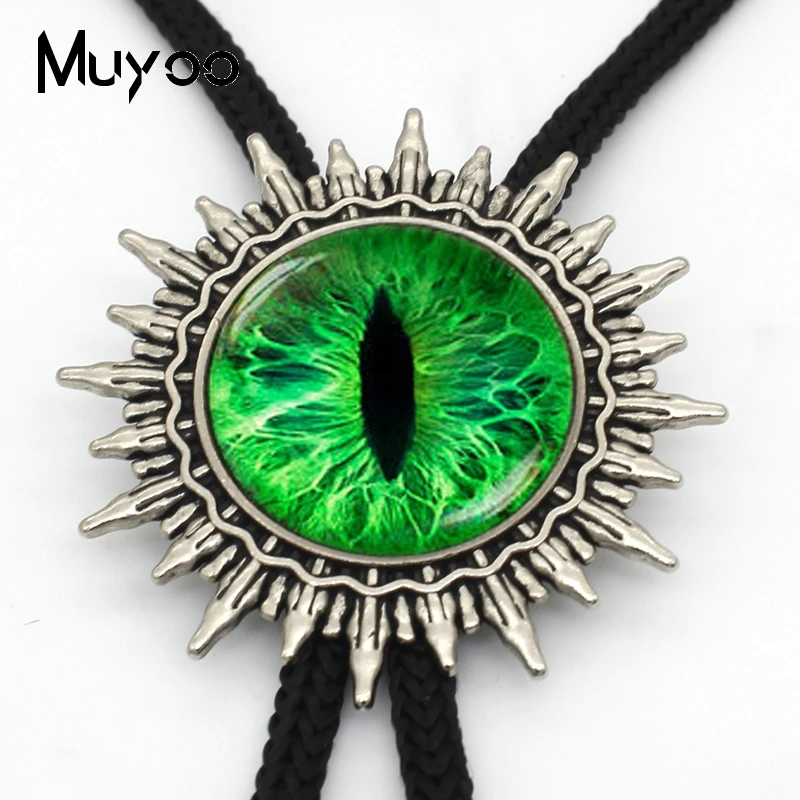 BOLO-0096 Новые Модные Винтажные стильные зеленые кошачьи глаза стеклянные круглые кабошон Боло Галстуки для мужчин ручной работы Регулируемые шейные Галстуки серебро