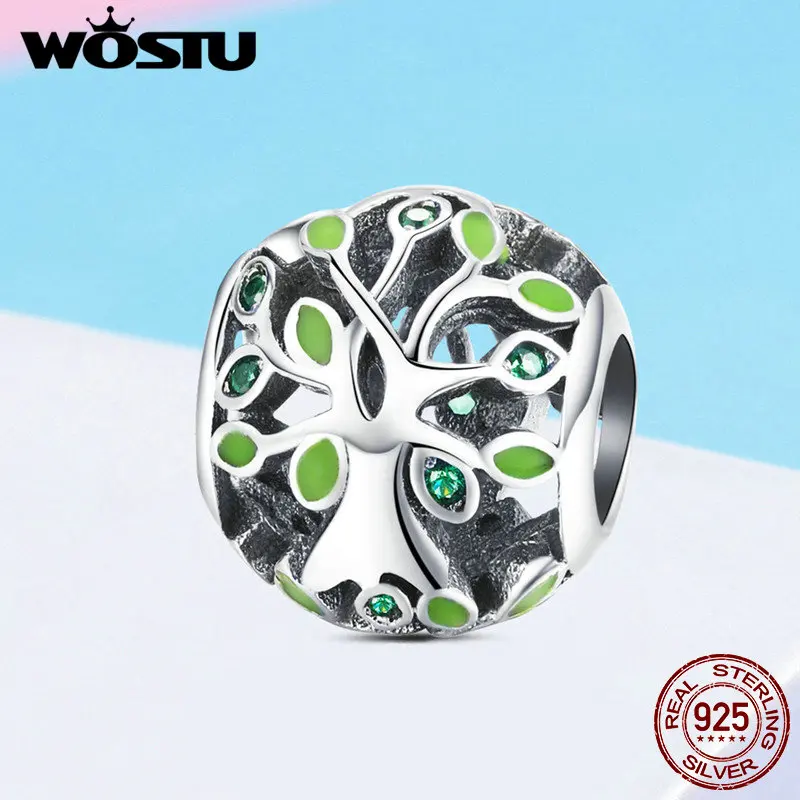 WOSTU натуральный 100% Стерлинговое Серебро 925 пробы бледно-зеленый лист дерево