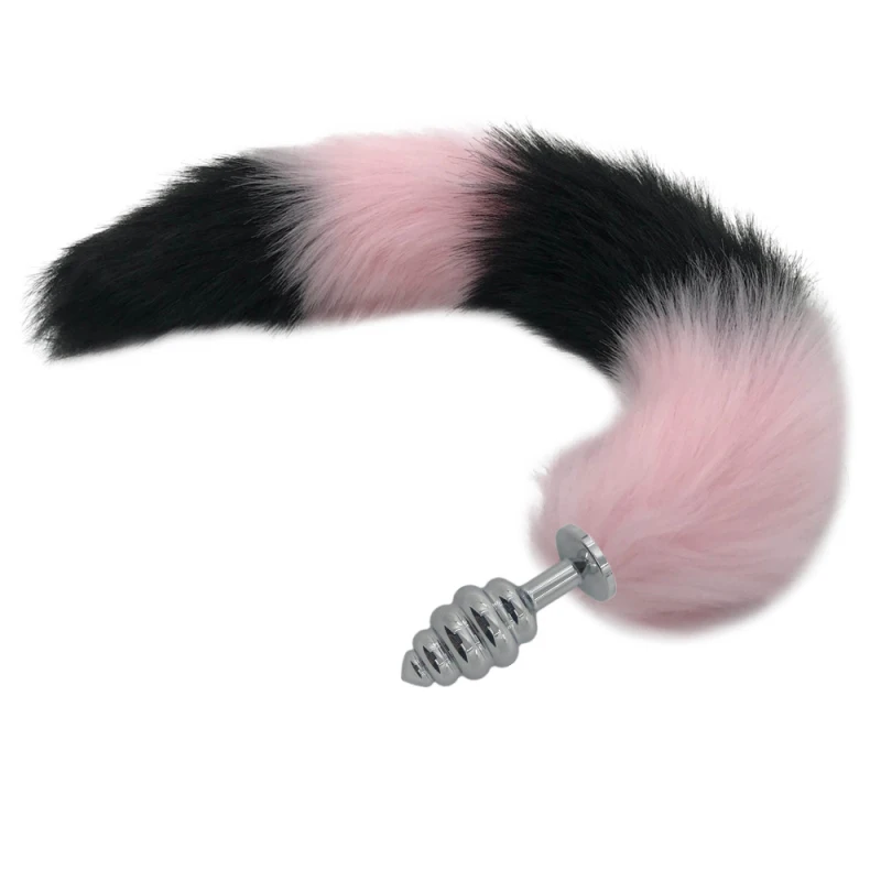 Pink and Black 40cm Fox Tail Anal Plug Metal Thread Butt Dilator Sex Toys for Female Masturbation Product H8-170C | Красота и