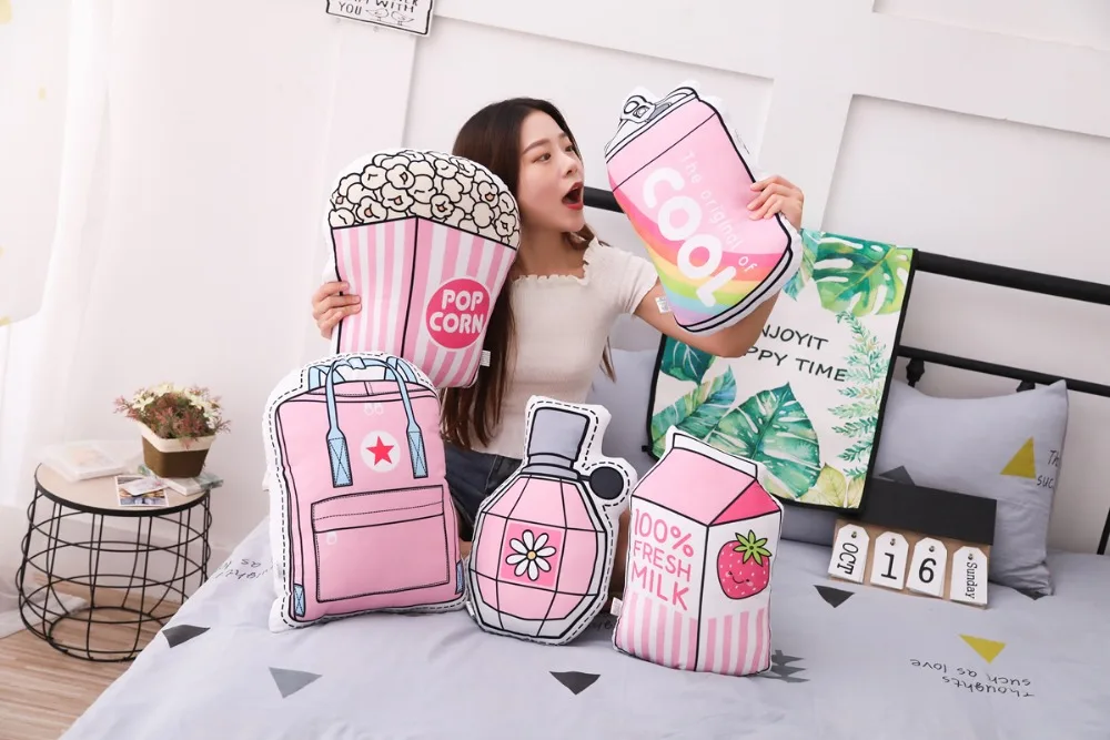 Kawaii креативные розовые Фруктовые палочки попкорн молочный мешок духи банки моделирование подушка в виде еды набивка мягкая плюшевая подушка милая игрушка Болстер