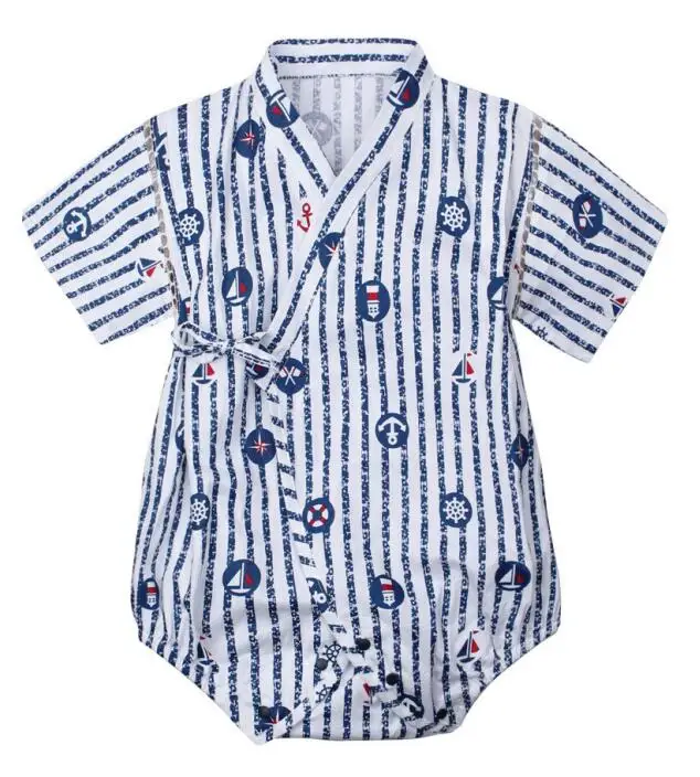 Blue stripe anchor Кимоно детская одежда в японском стиле детская одежда для девочек Комбинезон Ретро Халат Форма одежда Пижама для младенцев цветочный костюм - Цвет: Blue stripe anchor