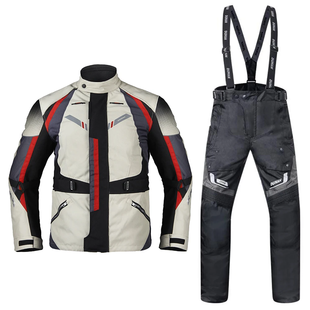 Gray Suit DUHAN Мужская мотоциклетная куртка Moto Touring одежда осень-зима костюм водонепроницаемый морозостойкий мотоциклетный штаны набор защитное снаряжение - Цвет: Gray Suit
