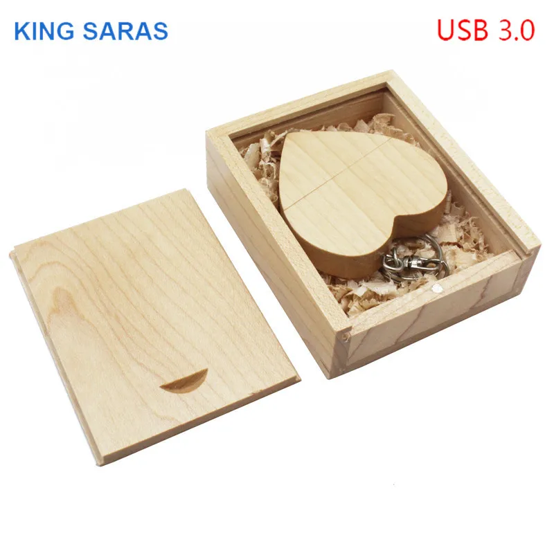 Maple wood Король SARAS клена из орехового дерева в виде сердца+ коробка модель usb3.0 32 GB usb флэш-накопитель usb3.0 флеш-накопитель 4 ГБ 8 ГБ оперативной памяти, 16 Гб встроенной памяти, любовь, подарок для девочек - Цвет: Maple wood