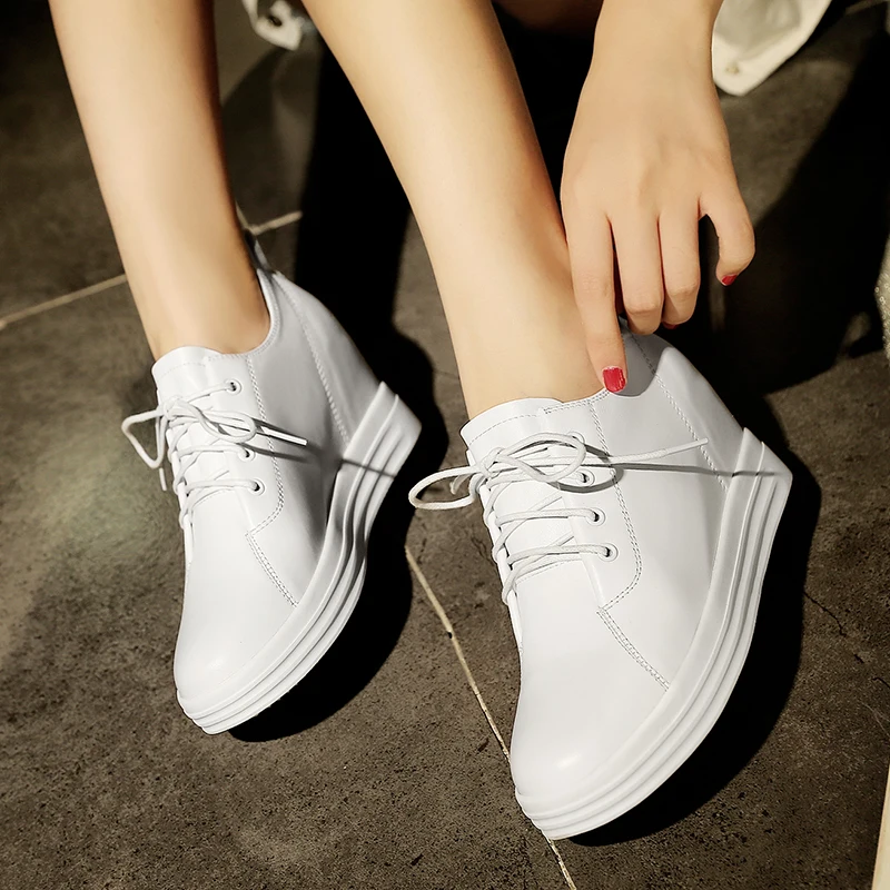 

Women's genuine leather wedge platform flats oxfords lace-up spring new female sneakers high quality comfortable shoes for women