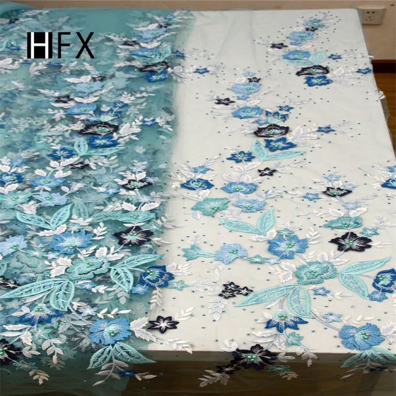 HFX французское кружевное полотно 2019 Сетчатое кружево с 3d аппликацией Вышитое