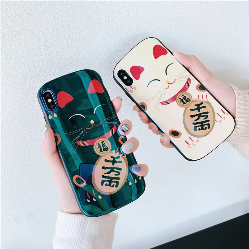 3D Kawaii Lucky Cat Blue Ray Case for IPhone X XS MAX XR 8 7 6 S 6S Plus 8plus I Phone Cell Cases Luxury Couple Cover |