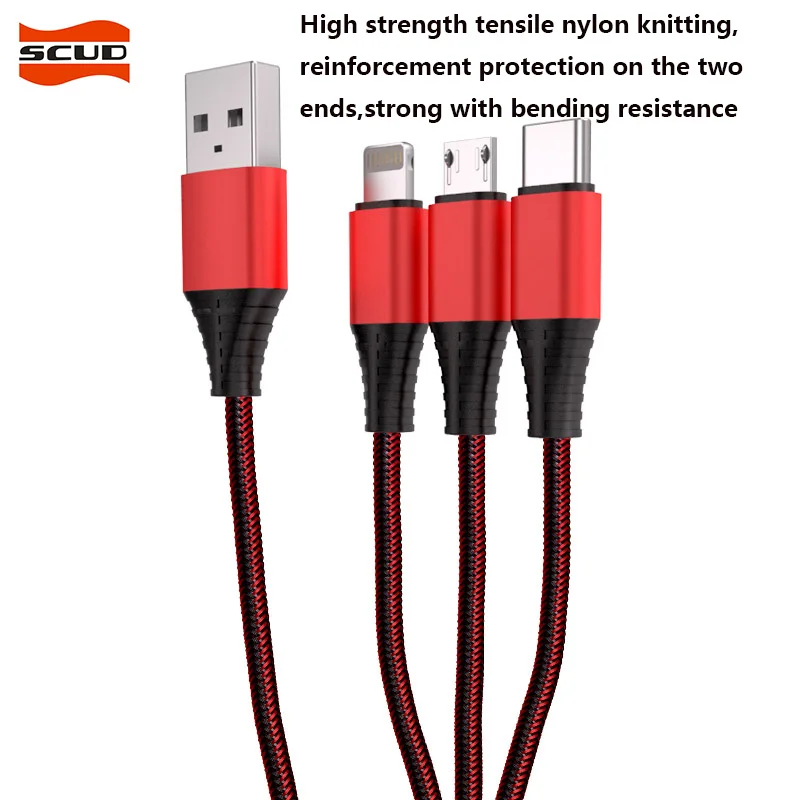 SCUD three in one USB кабель Type C Micro для Samsung Xiaomi Huawei LG зарядный iPhone X8 7 6 6S plus 5|Кабели