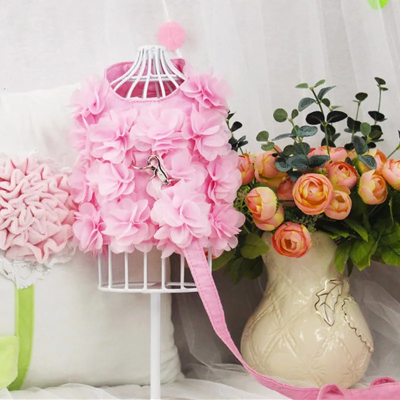 Pink Breathable Stereo Flower Harness Small Dog Pet Leash and Set Puppy Vest Blue Green For Chihuahua Teddy | Дом и сад