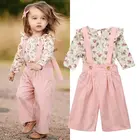 2018 милый набор одежды для принцессы для маленьких девочек, 2 предмета, топы с длинными рукавами и оборками и цветочным принтом + розовые штаны-комбинезон, осенняя одежда
