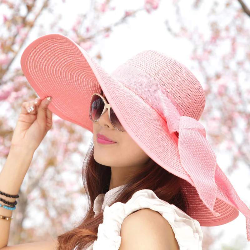 

Summer Straw Hat Women Big Wide Brim Beach Hat Sun Hat Foldable Sun Visor UV protection panama Hat Female gorras Wholesale bone