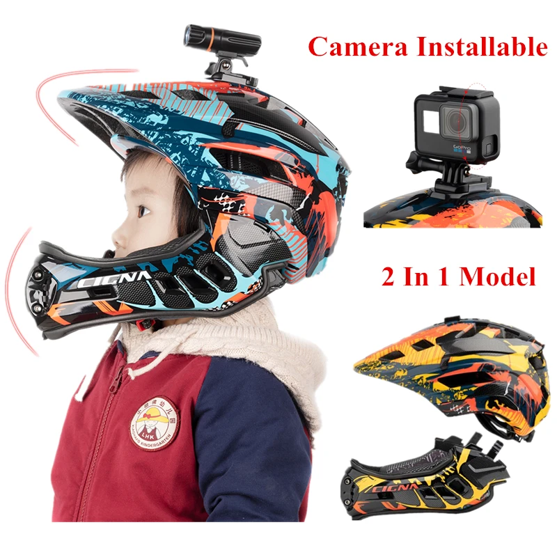 Kids Cycling FullFace Helmet Camera Installable Children Safety Sports Bicycle Helmets With USB Charging Taillight Bike Helmets