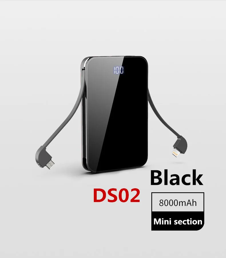 Realy 8000 мАч портативное мобильное зарядное устройство power Bank lcd для Xiaomi/iphone/samsung/huawei Быстрая зарядка внешний мини-аккумулятор резервного копирования - Цвет: Black DS02