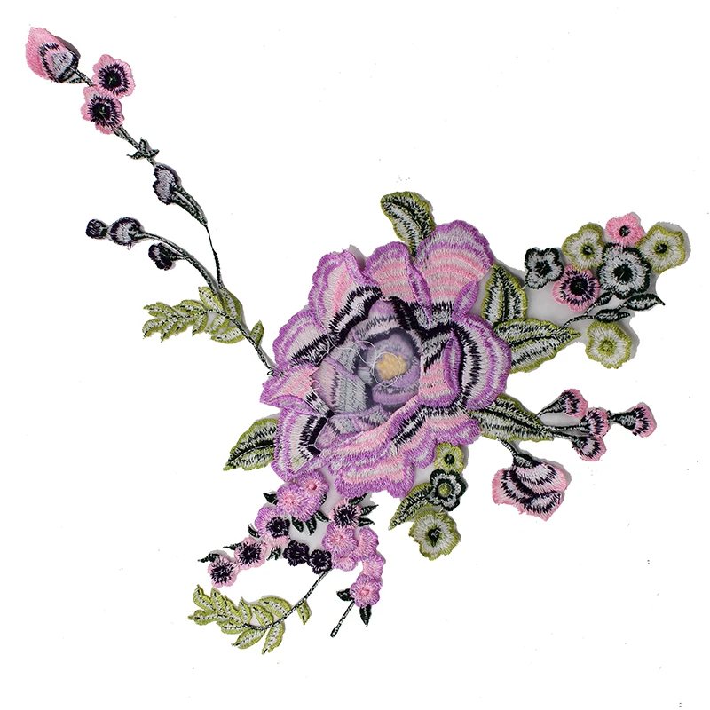 1piece 3D Violet Green Floral Patches Lace Fabric Motifs Applique Sewing Accessories for Craft Wedding Dress Clothing T1779 | Дом и сад