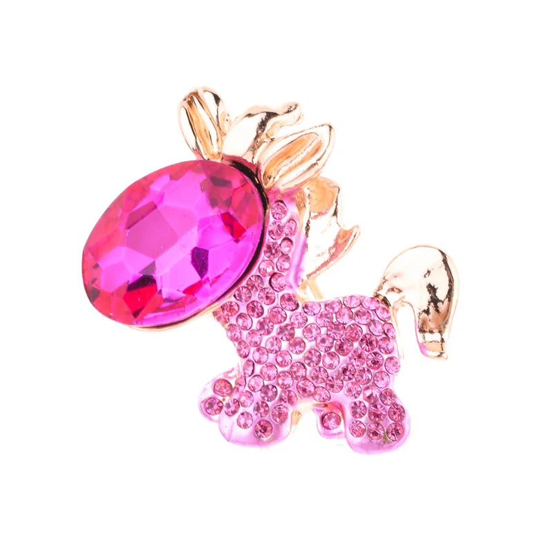 New Alloy Enamel Animal Jewelry Cute Unicorn Horse Brooch Pins Bright-colored Rhinestone Crystal Brooches For Children Gift | Украшения и