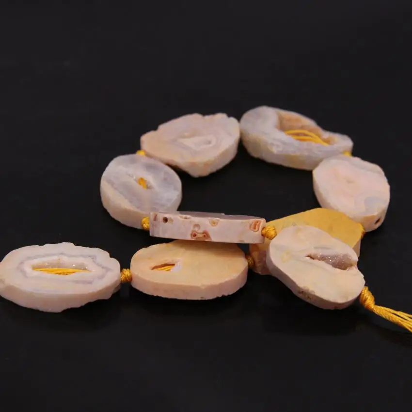 Approx11 шт/нитка желтый натуральный необработанные Агаты друзовый Кварц Geode Slab Slice