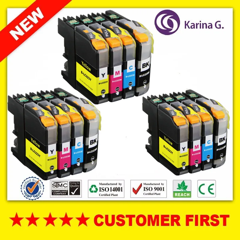 12 шт. чернильные картриджи для LC223 DCP-J562DW/MFC-J4420DW/J4620DW/J4625DW/J5320DW/J5620DW/J5625DW/J5720DW DCP-J4120DW